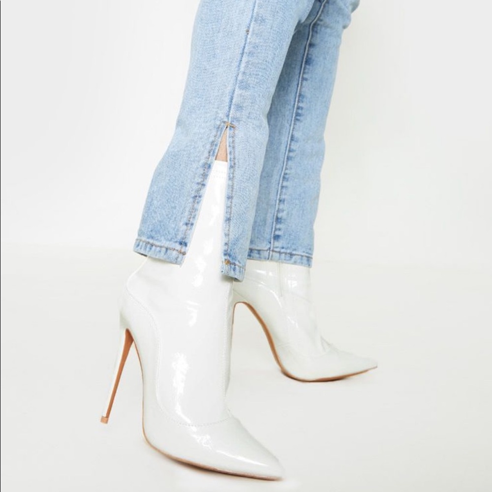 White patent sock boot